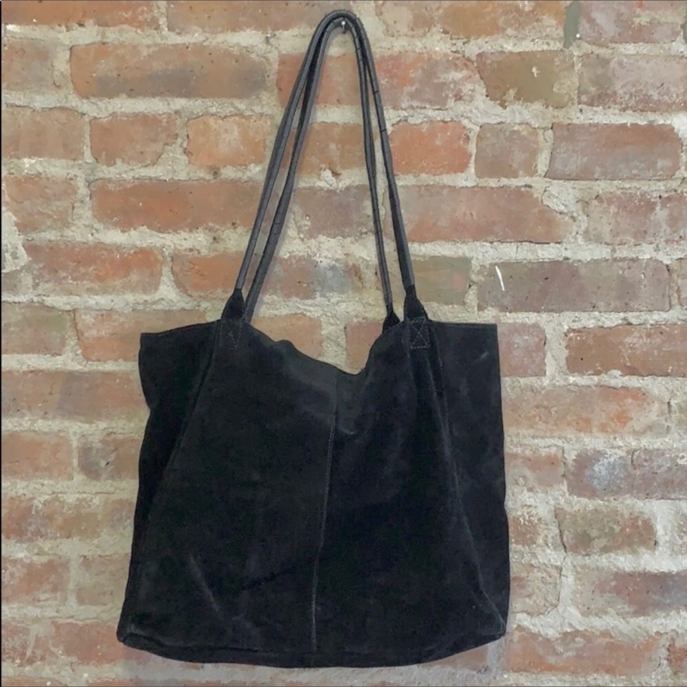 ASOS lined black suede bag w/wrapped leather strap